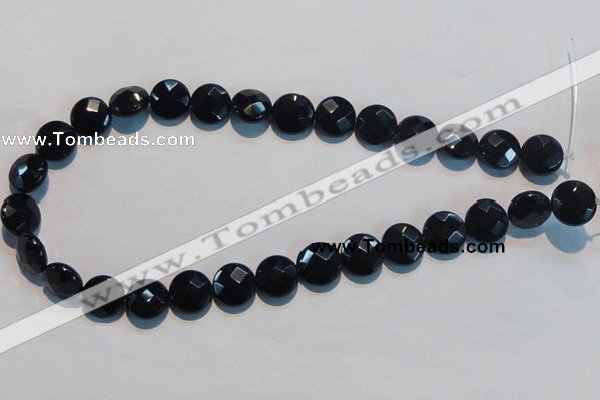 CAB810 15.5 inches 14mm faceted coin black gemstone agate beads