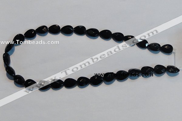 CAB811 15.5 inches 10*14mm faceted & flat teardrop black agate beads