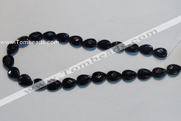 CAB812 15.5 inches 12*15mm faceted & flat teardrop black agate beads