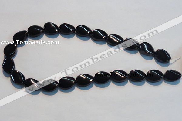 CAB814 15.5 inches 13*18mm twisted oval black agate gemstone beads