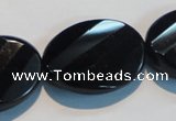 CAB816 15.5 inches 22*30mm faceted & twisted oval black agate beads