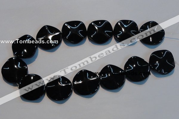 CAB827 15.5 inches 30mm wavy coin black agate gemstone beads wholesale