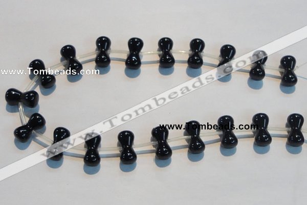 CAB829 10*20mm dumbbell-shaped black agate gemstone beads