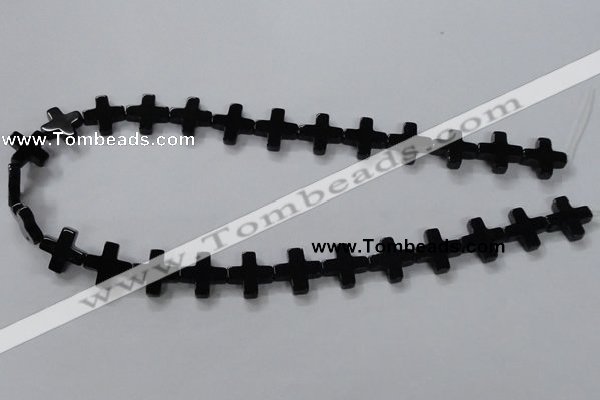 CAB846 15.5 inches 14*14mm cross black agate gemstone beads wholesale