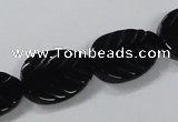 CAB853 15.5 inches 15*20mm leaf black agate gemstone beads wholesale