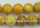 CAB936 15.5 inches 14mm round yellow crazy lace agate beads wholesale