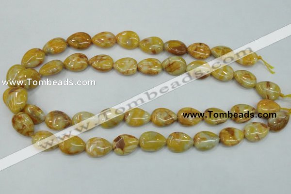 CAB940 15.5 inches 13*18mm flat teardrop yellow crazy lace agate beads