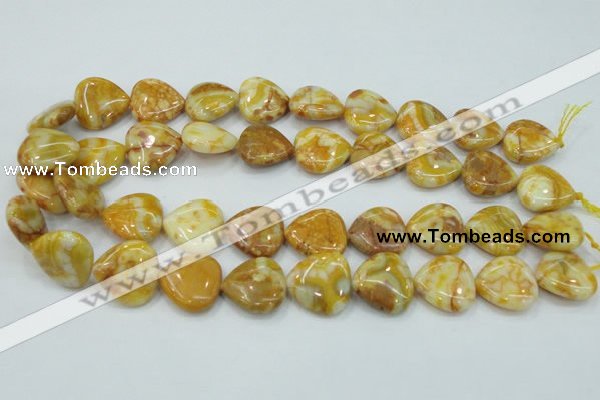 CAB942 15.5 inches 20*20mm heart yellow crazy lace agate beads