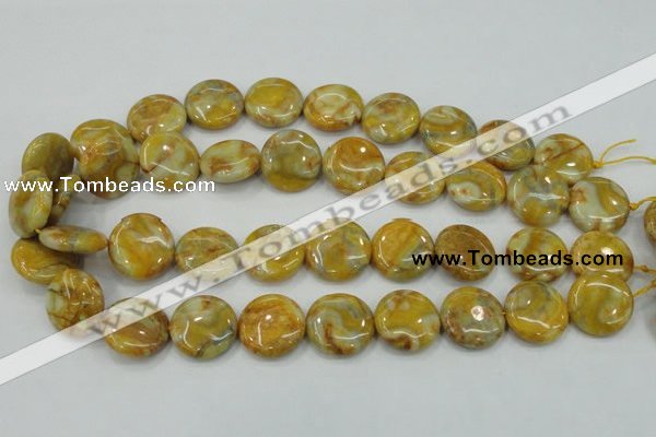 CAB944 15.5 inches 20mm flat round yellow crazy lace agate beads