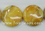 CAB945 15.5 inches 25mm flat round yellow crazy lace agate beads