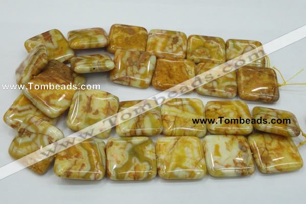 CAB948 15.5 inches 30*30mm square yellow crazy lace agate beads