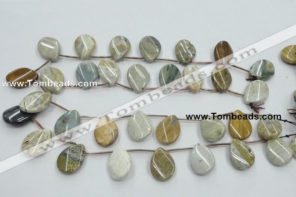 CAB953 18*25mm top-drilled twisted teardrop ocean agate gemstone