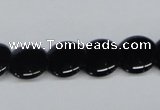 CAB982 15.5 inches 14mm flat round black agate gemstone beads wholesale