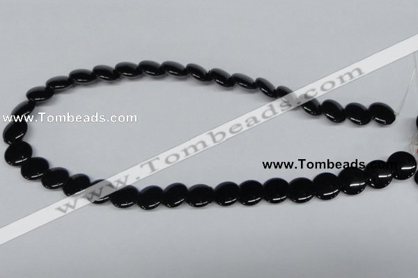 CAB982 15.5 inches 14mm flat round black agate gemstone beads wholesale