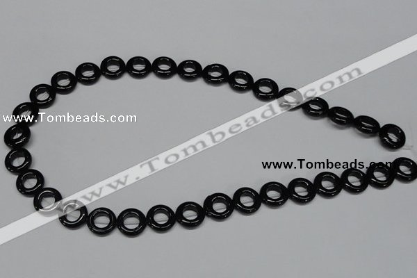 CAB996 15.5 inches 12mm donut black agate gemstone beads wholesale