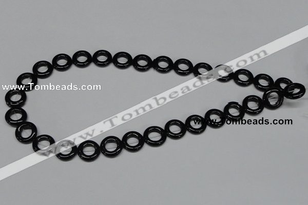 CAB997 15.5 inches 14mm donut black agate gemstone beads wholesale