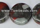 CAF05 15.5 inches 30mm flat round African bloodstone beads