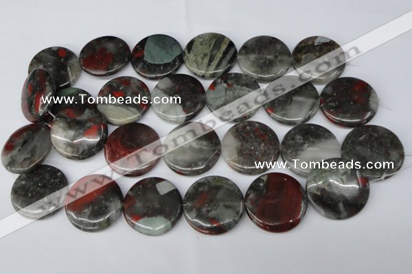 CAF05 15.5 inches 30mm flat round African bloodstone beads