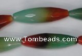 CAG1020 15.5 inches 12*40mm faceted rice rainbow agate beads