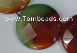 CAG1082 15.5 inches 35mm faceted coin rainbow agate beads