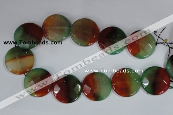 CAG1082 15.5 inches 35mm faceted coin rainbow agate beads