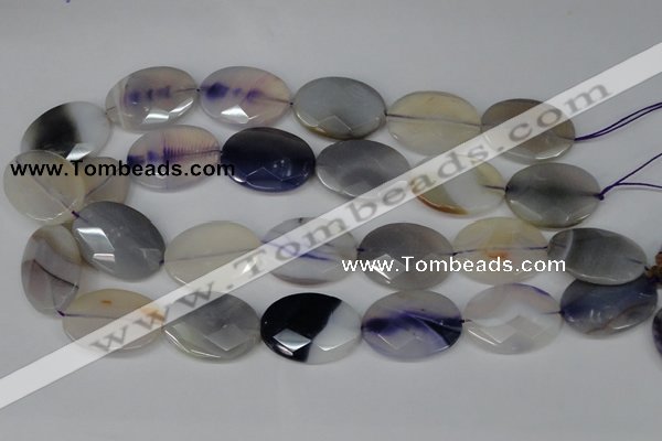 CAG1258 15.5 inches 20*30mm faceted oval line agate gemstone beads