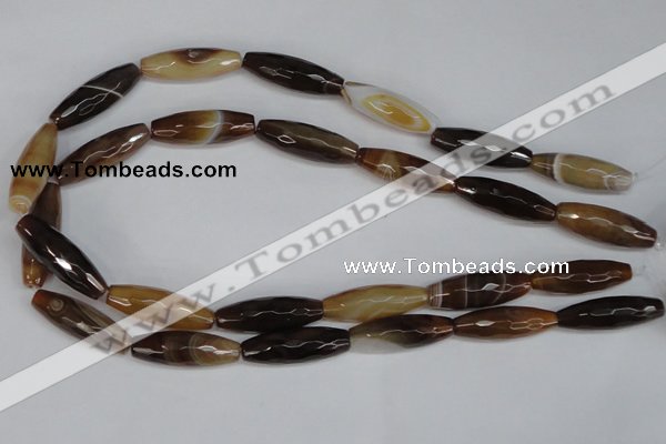 CAG1342 15.5 inches 10*30mm faceted rice line agate gemstone beads