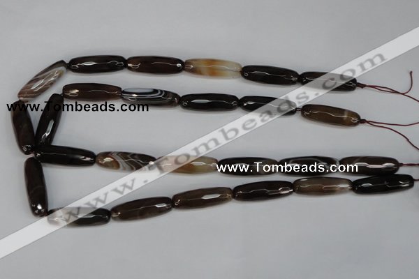 CAG1345 15.5 inches 10*30mm faceted rice line agate gemstone beads