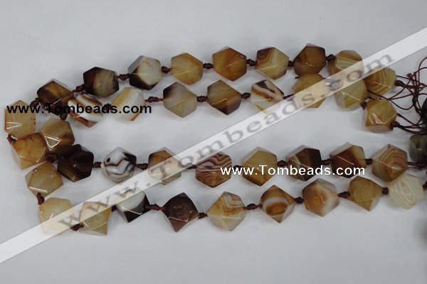 CAG1357 15.5 inches 16*18mm faceted nuggets line agate gemstone beads