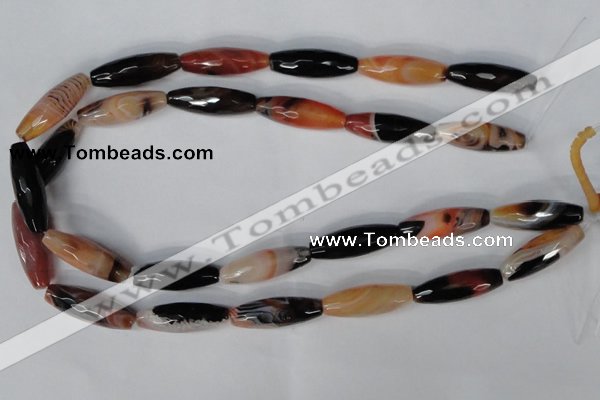 CAG1360 15.5 inches 10*30mm faceted rice line agate gemstone beads