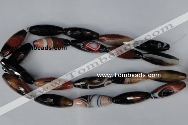 CAG1362 15.5 inches 13*38mm faceted rice line agate gemstone beads