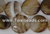 CAG1378 15.5 inches 20mm faceted coin line agate gemstone beads