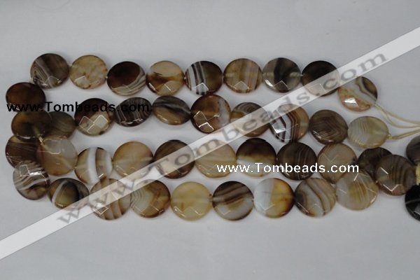 CAG1378 15.5 inches 20mm faceted coin line agate gemstone beads