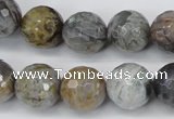 CAG1425 15.5 inches 14mm faceted round silver needle agate beads