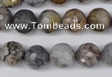 CAG1434 15.5 inches 12mm faceted round bamboo leaf agate beads