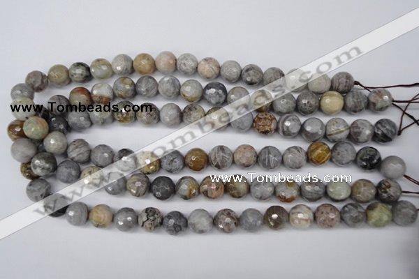 CAG1434 15.5 inches 12mm faceted round bamboo leaf agate beads