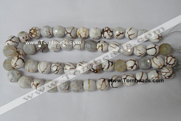 CAG1547 15.5 inches 14mm faceted round fire crackle agate beads