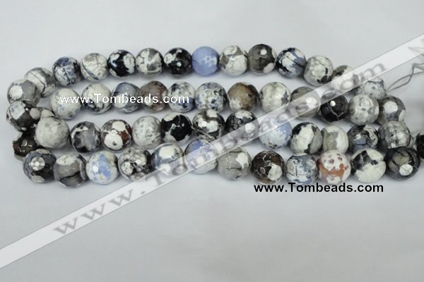 CAG1549 15.5 inches 14mm faceted round fire crackle agate beads