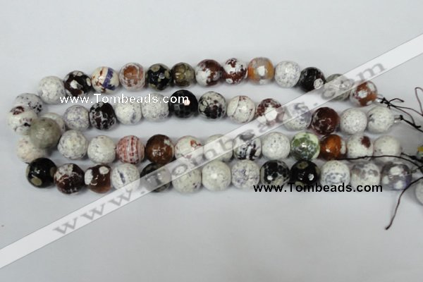 CAG1551 15.5 inches 14mm faceted round fire crackle agate beads