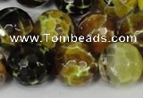 CAG1557 15.5 inches 16mm faceted round fire crackle agate beads