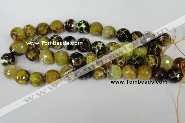 CAG1557 15.5 inches 16mm faceted round fire crackle agate beads