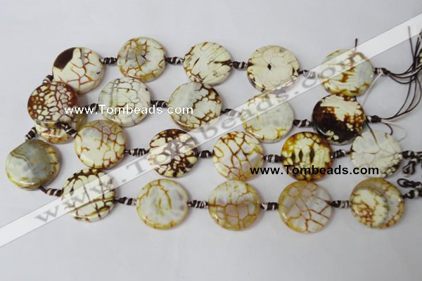 CAG1571 15.5 inches 25mm coin fire crackle agate beads wholesale