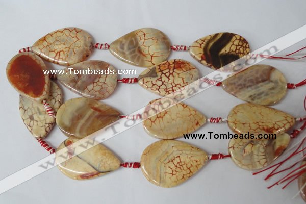 CAG1585 15.5 inches 30*45mm flat teardrop fire crackle agate beads