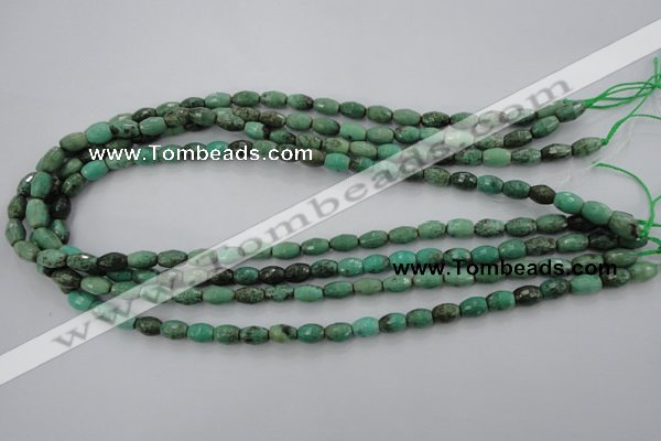 CAG1605 15.5 inches 6*9mm faceted rice green grass agate beads