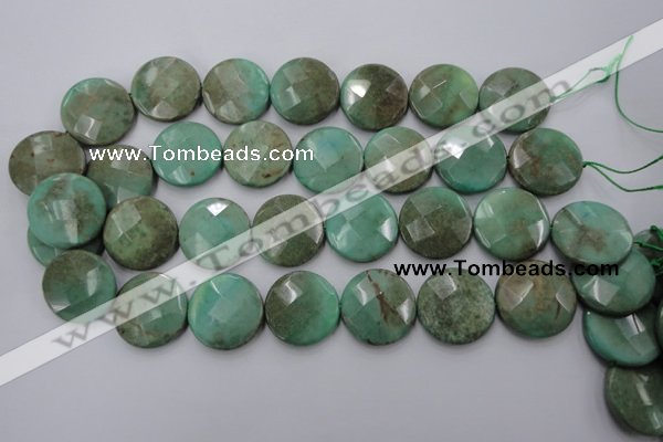 CAG1615 15.5 inches 25mm faceted coin green grass agate beads