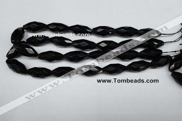 CAG1630 15.5 inches 13*30mm faceted rice black agate gemstone beads