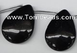 CAG1632 Top-drilled 25*32mm flat teardrop black agate gemstone beads