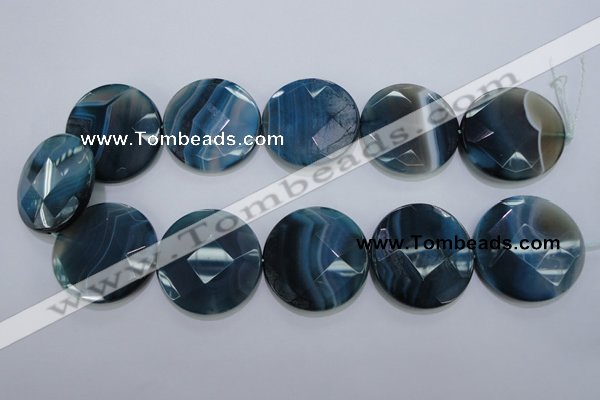 CAG1640 15.5 inches 35mm faceted coin blue agate gemstone beads