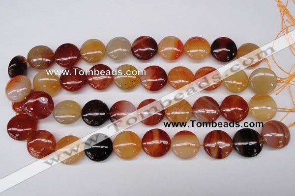 CAG1650 15.5 inches 20mm flat round red agate gemstone beads