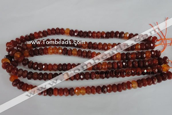 CAG1665 15.5 inches 6*10mm faceted rondelle red agate gemstone beads